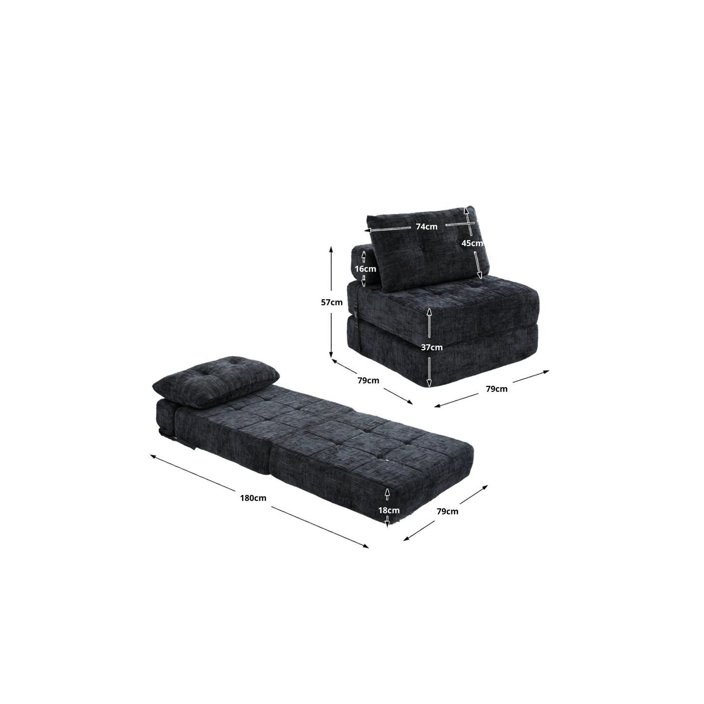 Chauffeuse Convertible SOVO — Gris-Anthracite
