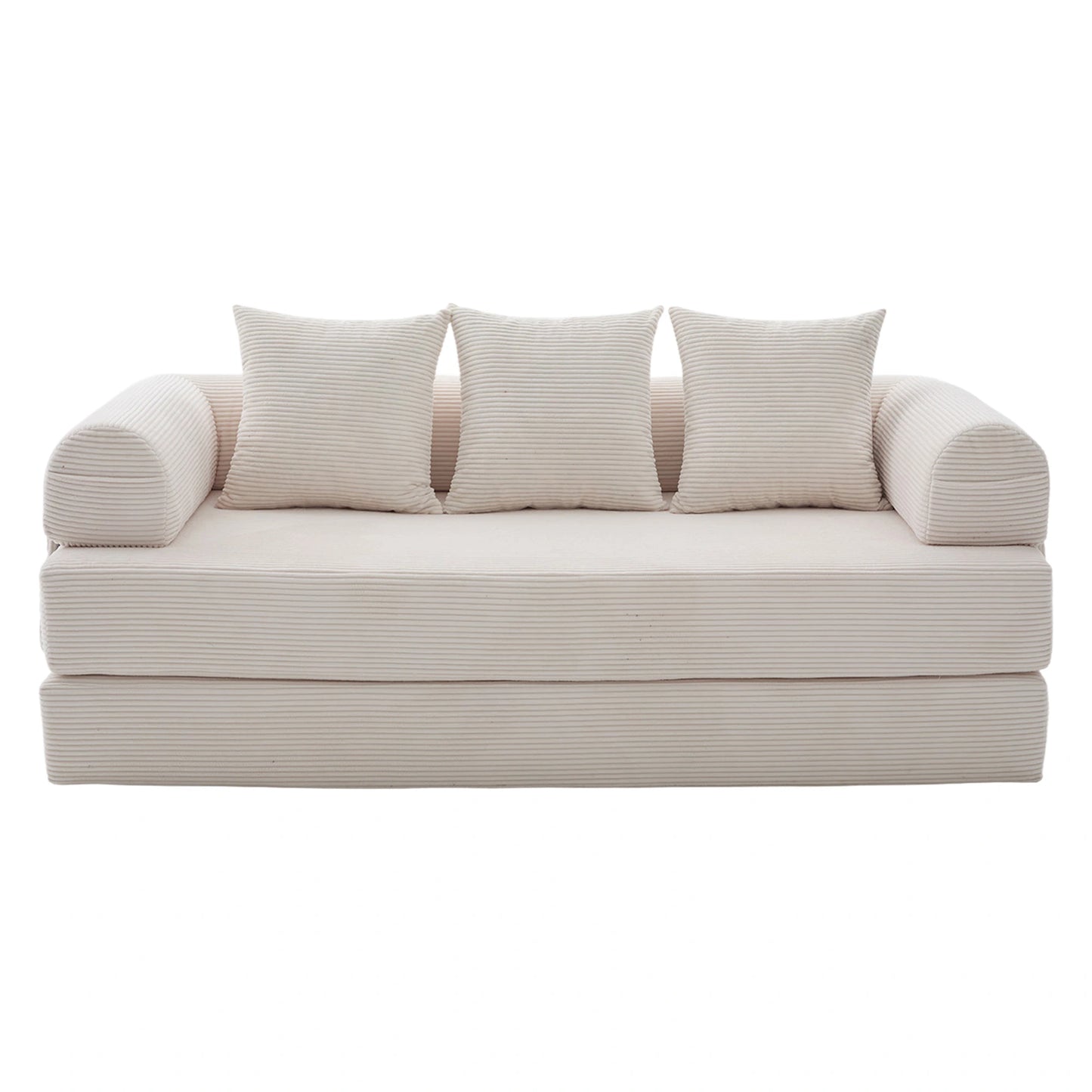 Canapé modulable MELLIO 3 places velours côtelé blanc cassé — livraison compressée incluse