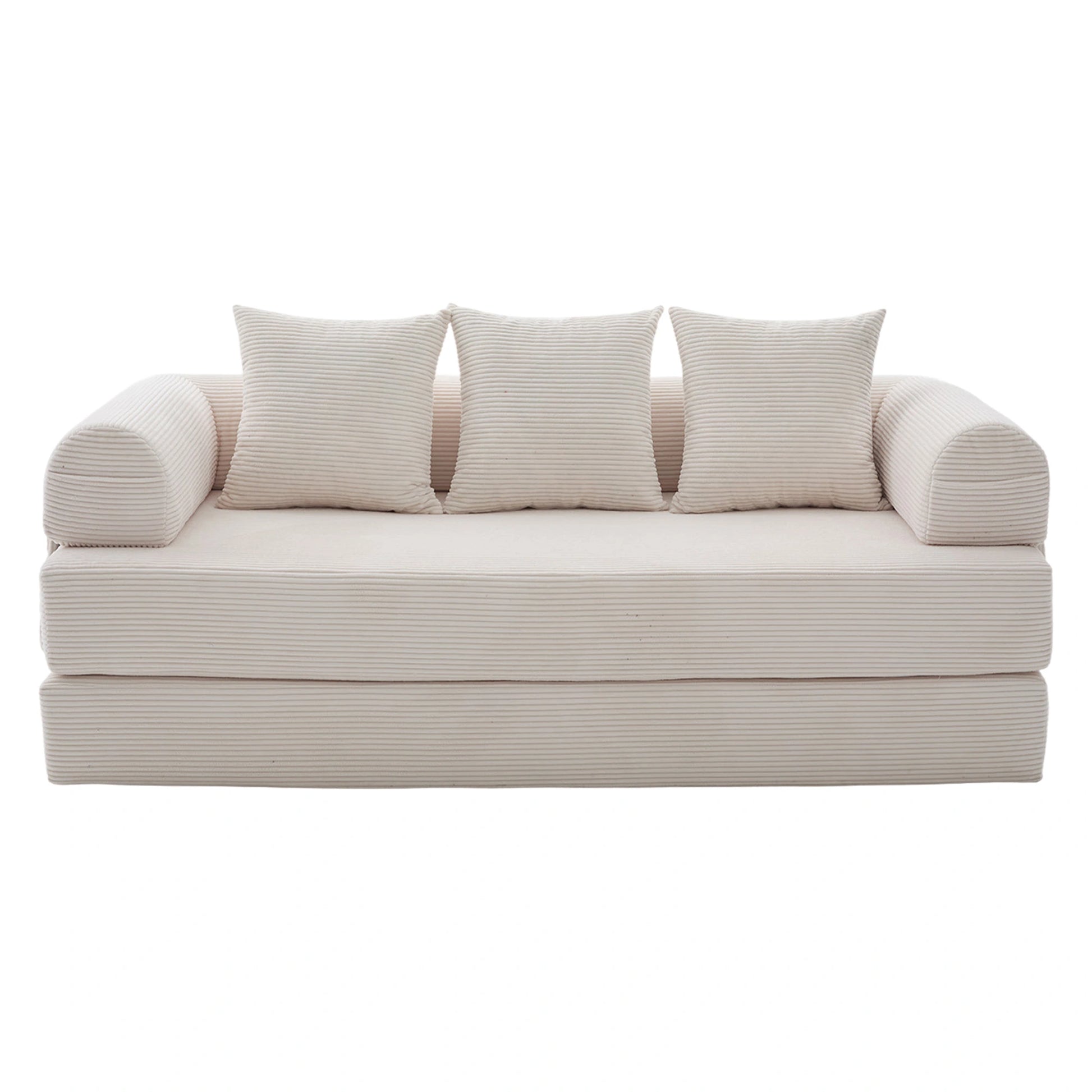 Canapé modulable MELLIO 3 places velours côtelé blanc cassé — livraison compressée incluse