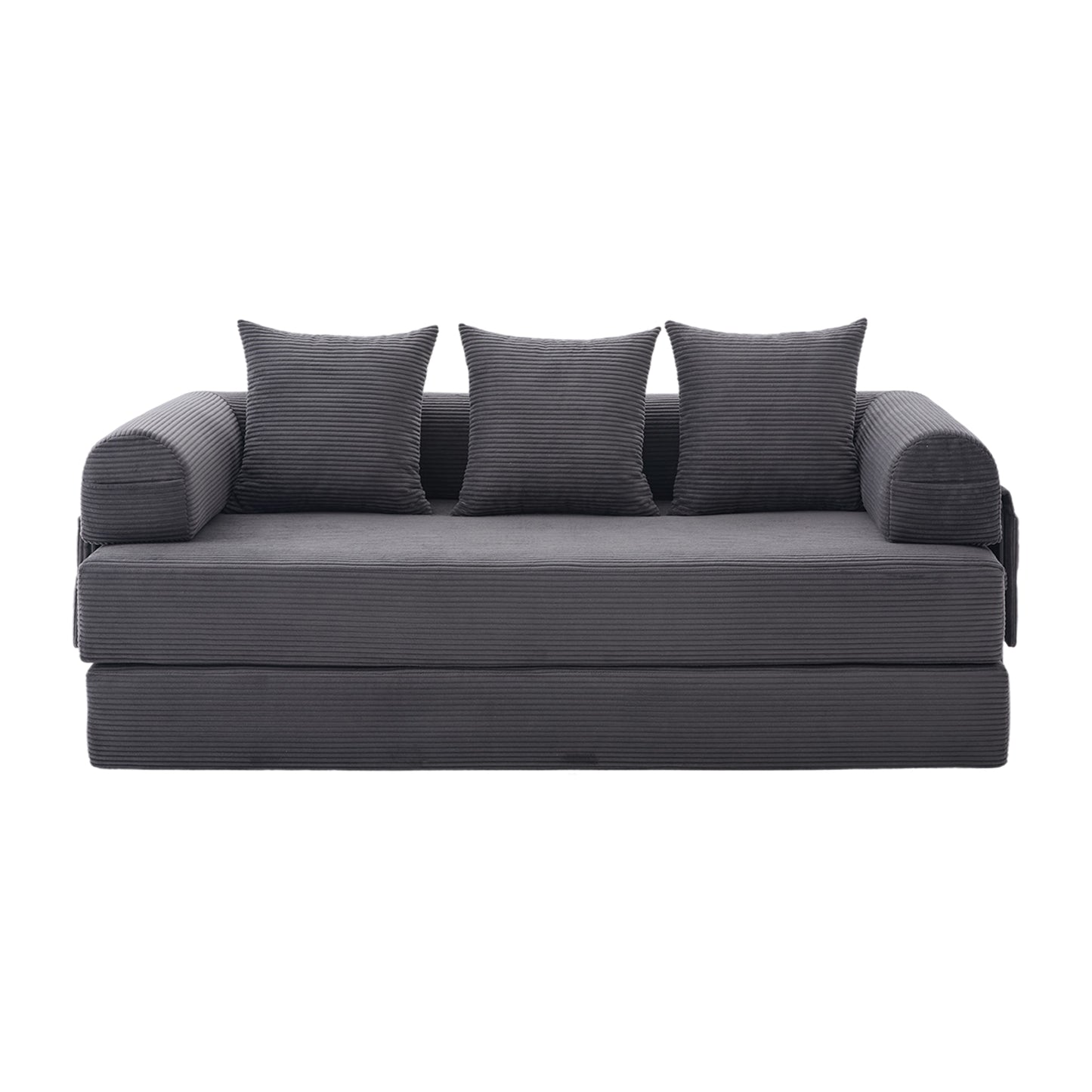 Canapé modulable MELLIO 3 places velours côtelé gris foncé — livraison compressée incluse