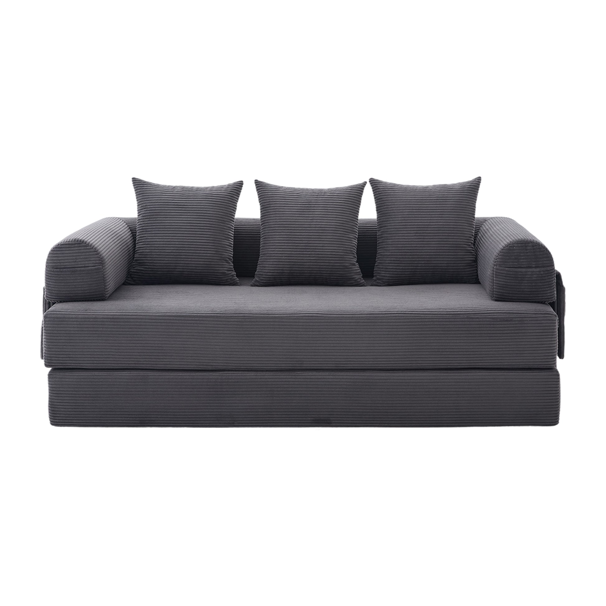 Canapé modulable MELLIO 3 places velours côtelé gris foncé — livraison compressée incluse