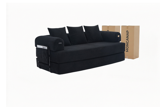 Canapé modulable MELLIO 3 places velours côtelé noir — livraison compressée incluse