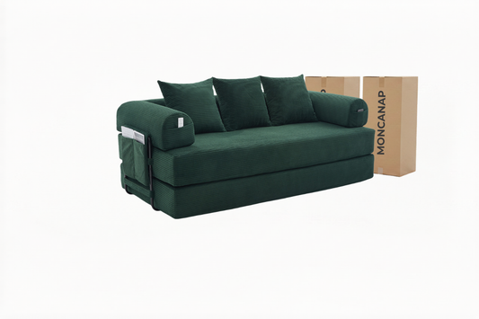 Canapé modulable MELLIO 3 places velours côtelé vert sapin — livraison compressée incluse