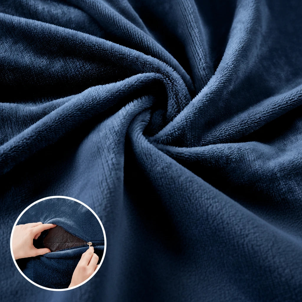 Pouf Géant MOONA Teddy Bleu Marine — Repose-Pieds & Siège d'Appoint | MONCANAP