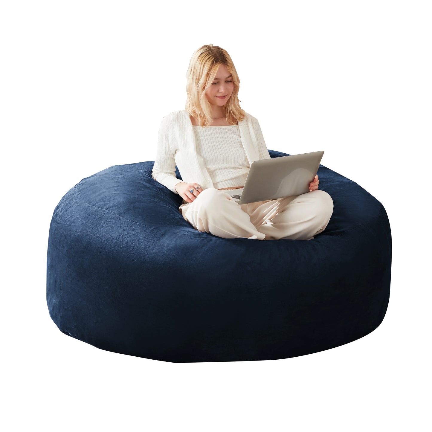 Pouf Géant MOONA Teddy Bleu Marine — Repose-Pieds & Siège d'Appoint | MONCANAP