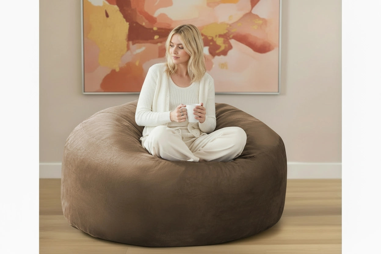 Pouf Géant MOONA Teddy Marron — Repose-Pieds & Siège d'Appoint | MONCANAP