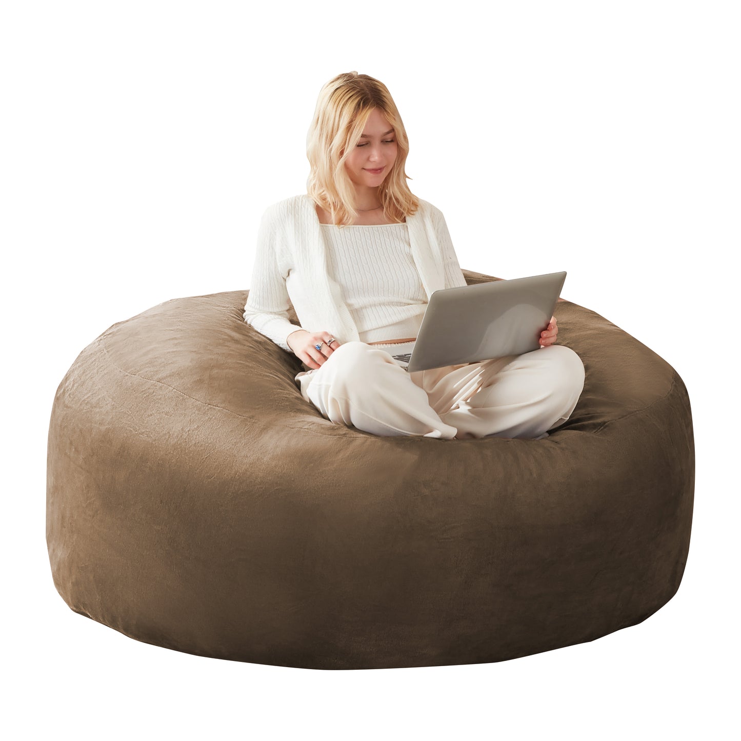 Pouf Géant MOONA Teddy Marron — Repose-Pieds & Siège d'Appoint | MONCANAP