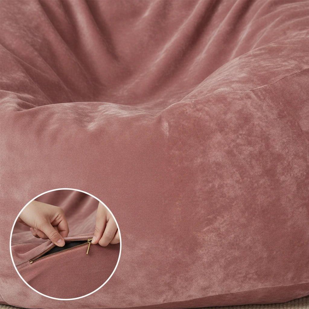 Pouf Géant MOONA Teddy Rose — Repose-Pieds & Siège d'Appoint | MONCANAP