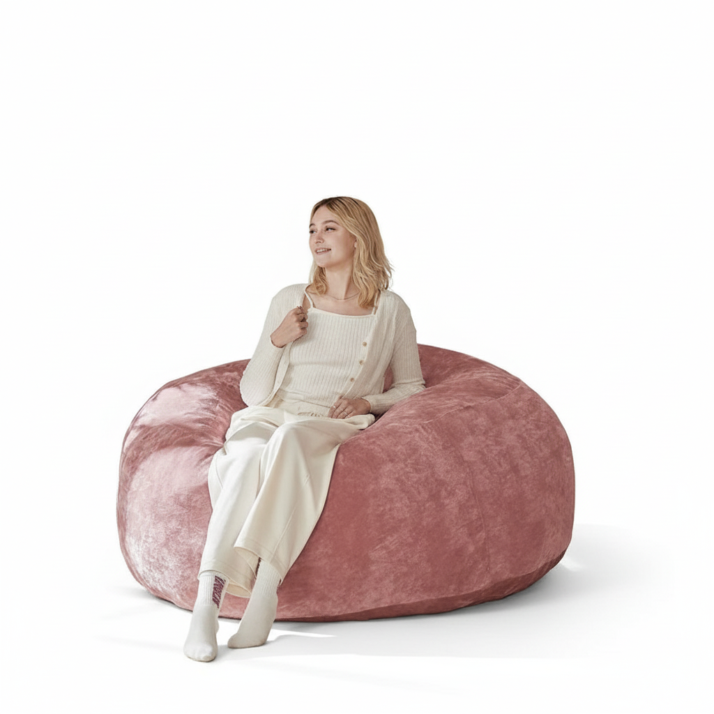 Pouf Géant MOONA Teddy Rose — Repose-Pieds & Siège d'Appoint | MONCANAP